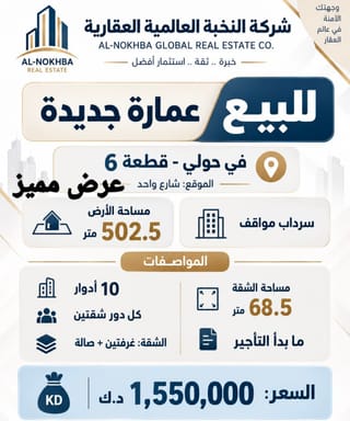 للبيع عمارة في حولي